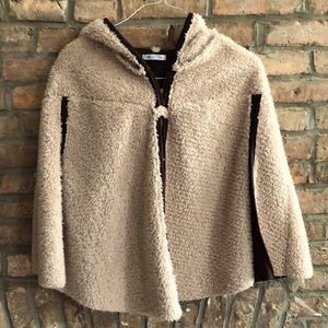 Faux shearling hooded cape